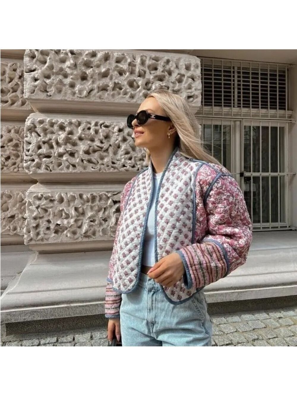 NWOT Quilted Pink Floral Bomber Jacket